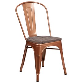 Flash Furniture Tenley Copper Metal Stackable Chair with Wood Seat