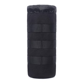 Tactical Molle Water Bottle Pouch Military Drawstring Open Top & Mesh Bottom Travel Water Bottle Holder Bag Tactical Hydration Carrier (Black)