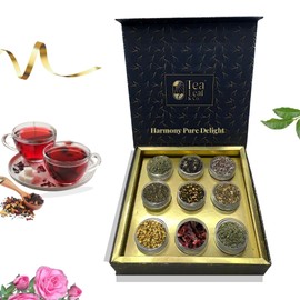 Tea Leaf & Co. Harmony Pure Delight 9 Pack Combo Box for Gifting (Classic, Tulsi Ashwagandha, Lemon Ginger, Mint, Detox Kahwa, Turmeric Tulsi, Honey Lemon, Sweet Hibiscus & Chamomile Green Teas) - 8Oz