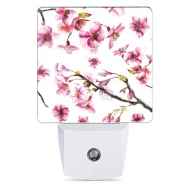 Cherry Blossom Night Light, Japanese Sakura Night Lights Plug into Wall Decor for Bedroom, Bathroom, Hallway, Kitchen, Dusk to Dawn Sensor Nightlights for Boys Girls Women Men Room Gifts