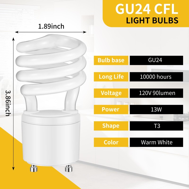 Kittmip 4 Pcs 13W T3 GU24 CFL LED Light Bulbs