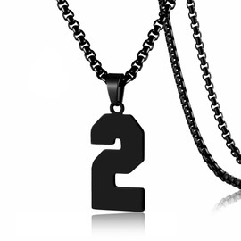 SKQIR Number Necklace for Men Baseball Black Baseball Jersey Number Pendant for Athletes Number Chain for Boys Sport Stainless Steel（Number：2