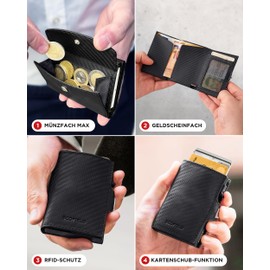 SF SCOFIELD Duality Classic Slim Wallet with Coin Compartment, Men's Card Holder for 9-10 Cards, Wallet with RFID Protection, Wallets for Men, Credit Card Holder, Carbon - Midnight Blue, Max coin