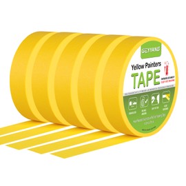GEYYANG Automotive Painters Tape, 6.3mil Thick & 302°F Heat Resistant, Yellow Masking Tape for Cars & Vehicles, No Residue, 1inch x 55yds 5 Rolls Bulk Set (Professional Auto Body Painting)