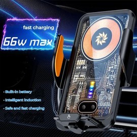 66W Fast Car Wireless Charger, 2024 New 66w Car Navigation Support Frame, Super Fast Charge Car Phone Holder, Automatic Clamping Induction Car Mobile Holder, Charging Phone Holder(Black)