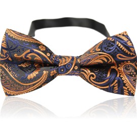 [Best Item] Bowtie, Men's, Kids, One-Touch Necktie, Polka Dots, Pattern, Striped, Paisley, Easy to Wear, Hook, For Children and Adults, paisley gold g2-40
