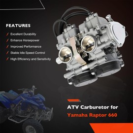 Carburetor Compatible with 2001-2005 Yamaha Raptor 660 660R YFM660 YFM660R ATV Carb with Air Filter Foam&Fuel Valve Petcock Raptor Replace #5LP-14900-00-00 5LP-14900-20-00 5LP-14900-30-00