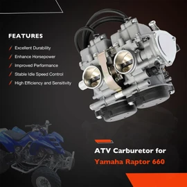Carburetor Compatible with 2001-2005 Yamaha Raptor 660 660R YFM660 YFM660R ATV Carb with Air Filter Foam&Fuel Valve Petcock Raptor Replace #5LP-14900-00-00 5LP-14900-20-00 5LP-14900-30-00