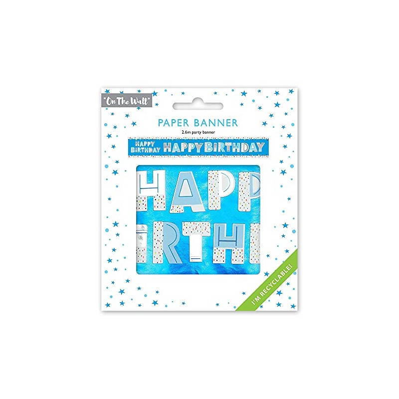 Happy Birthday Blue Recyclable Paper Banner - 2.6m