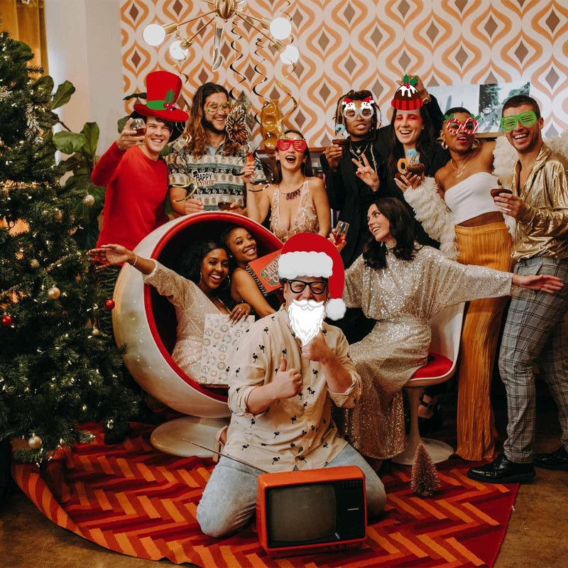 Christmas Photo Booth Props, 32 pcs Xmas Photobooth Kit, Christmas