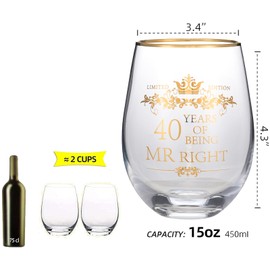 COFOZA Set of 2 40th Wedding Anniversary 15 Ounces Wine Glasses Tumblers Mr Right Mrs Always Right 40 Years Anniversary Cups Present for Couples Parents Gifts