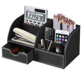 PUSU Desk Organizer, PU Leather Desktop Organizers and Accessories, Office Supplie...