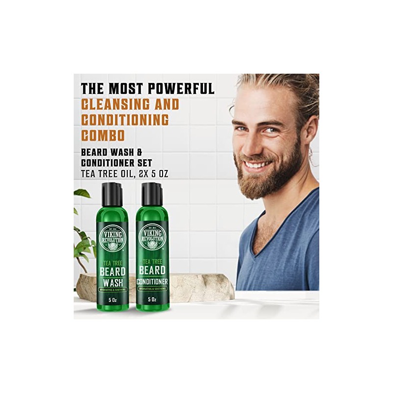 Viking Revolution Juego Lavado Acondicionador Barba Árbol Hombres Suavizante Natural