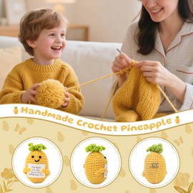ddLUCK Fridge Magnets with Positive Card, Funny Knitted Wool Pineapple Toy, Refrigerator Magnets Crochet Doll for Kitchen Decor, Cheer Up Gifts for Boys Girls