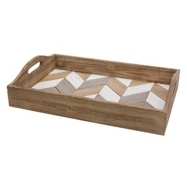 Stonebriar Decorative Rectangle Multicolor Chevron Wood Tray with Handles, 18" x 12"