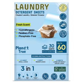 Planet True Eco-Friendly Laundry Detergent Sheets – 60 Loads (30 Sheets) Fresh Scent – Concentrated, Quick-Dissolve, Travel-Friendly & Hypoallergenic – No Phosphate, Bleach or Dyes