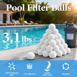 3.1 lbs Pool Filter Balls for Sand Filters, Reusable Pool Sand Filter Ball (Replaces 100 lbs of Sand), Efficient & Lightweight Pools Sand Filters Balls for Swimming Pools, Filter Pumps (White, 3.1lbs)