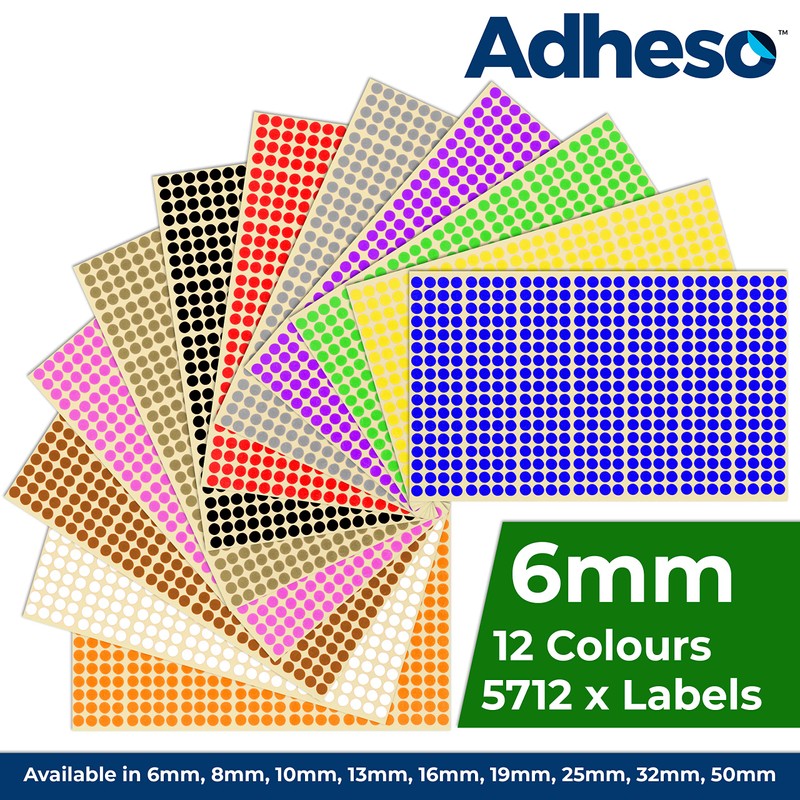 Adheso Pack of 12 Multicolour Sheets - 6mm 1/4 Inch