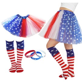 4th of July Tutu Red White and Blue Tutu with Socks for Adult Independence Day USA Women Star Costume (Style A)
