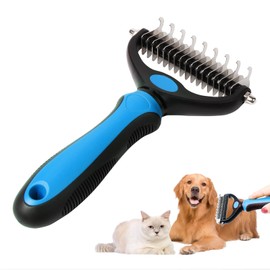 Generic Dematting comb for Dogs, Cat deshedding Brush,Pet undercoat brushes, Dog Grooming Rakes for long haired Dogs-Double Sided Shedding,Dog brush for matted hair (Blue)