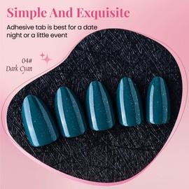 XZMeiLun Green Pearl Press On Nails Short Almond 30 Pcs, Designer Reusable Acrylic Fake Nails with Glue, Glitter Soft Gel Nails Wedding and Party, Stick On Glue On Nails, Nails for Women Gift