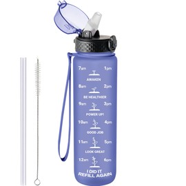 GOPPUS 1L/32oz Water Bottle with Straw 1 Litre Sports Bottle with Time Markings Motivational Drinking Bottles with Measuring Reusable Gym Water Bottles for Men Leakproof Drinks Bottles BPA Free Tritan