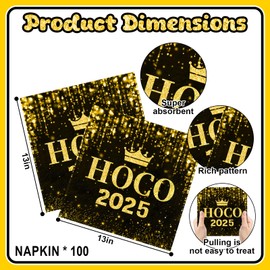100 Pcs Homecoming Napkins Black and Gold 2025 Napkins Serve 100 Guest Homecoming Party Supplies for Welcome Back to School Celebration Party Supplies Dinner Picnic Table Decorations