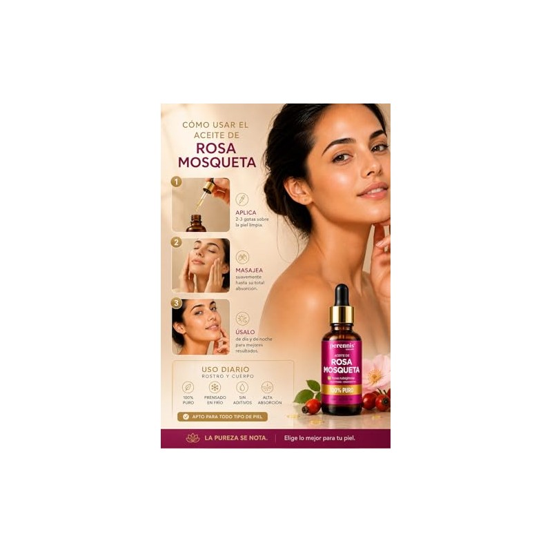 Aceite Rosa Mosqueta Puro Perennis Facial Hidratante Regenerador Piel Estrías