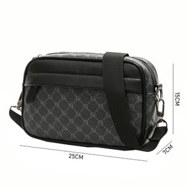 1 Piece Men's Shoulder Bag, Men's Crossbody Bag, Black Pattern Bag, Large Capacity Men's Bag, Waterproof and Wear-Resistant Shoulder Bag, Casual Trendy Bag (Black and Gray)