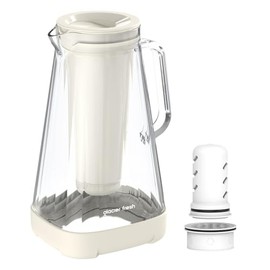 GLACIER FRESH 10 Cup Purela Glass Water Pitcher with 1 Ultrafiltration Membrane and Activated Carbon Filter, Reduces 99% Chlorine, PFOA&PFOS, Coliforms, White