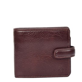 Mens Real Leather Stud Fastening Wallet Coins Notes RFID Photo ID HOL242 Brown