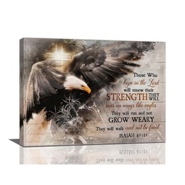 Christian Eagle Wall Art Bald Eagle Cross Pictures Wall Decor Inspirational Quotes Bible Verse Painting Canvas Prints Modern Home Artwork Decoration for Bedroom Bathroom Living Room 16"x12"