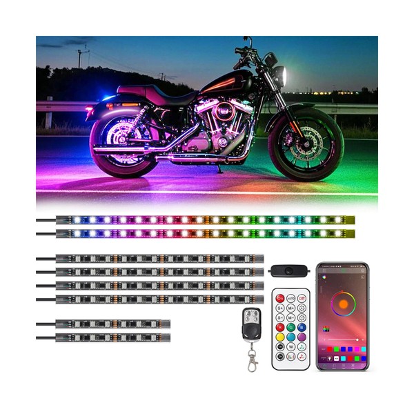 8Pcs RGB+IC Motorcycle LED Lights with APP/RF Remote Chasing Color