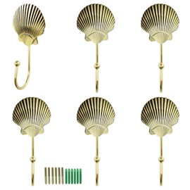 ZH-ZHENGHENG Seashell Wall Hooks, Ocean Theme, Decorative, for Beach or Lake House, 6 Pcs