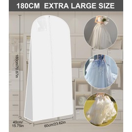 Garment Bag Wedding Dress Garment Bag Long 180 cm Anti-Dust Breathable Garment Bags Long with Zip Waterproof Protective Shield for Wedding Dresses Evening Dresses Coats Long Coats White