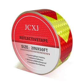JCXJ 2in x 50 FT Reflective Tape of Red & Yellow Arrow Caution Waterproof High Visibility,Hazard Caution Warning Adhesive Tape Outdoor for Floor Marking, Trailers, Trucks, Cars，Boats