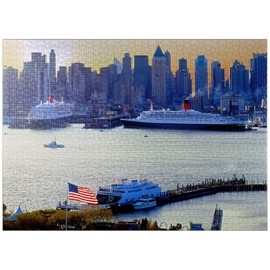 MyPuzzle Queen Mary 2 and Queen Elizabeth 2, Hudson River, Manhattan, New York City - Premium 1000 Piece Jigsaw Puzzle for Adults