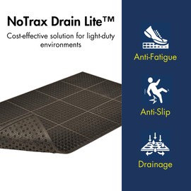 NoTrax Drain Lite™ 3' x 10' Ultra Lightweight Restaurant Rubber Floor Mat with Drainage Holes and Beveled Edges, Anti-Slip Mats, Black, 619S0310BL