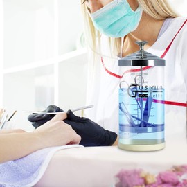 Gusnilo Barber Sanitizer Jar (30 Oz) with Stainless Steel Tray – Ideal for Spa, Salon & Nail Tools