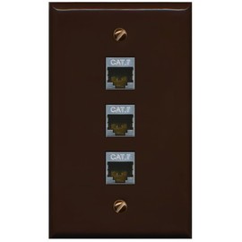 RiteAV 3 Port Cat7 Shielded Ethernet Wall Plate - Flat Style [Brown/Brown]