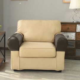 Huierxun Waterproof Armrest Covers Luxury PU Leather Stretch Arm Covers for Chairs Couch Sofa Wipeable Armchair Slipcovers for Recliner Sofa 2pcs, Taupe
