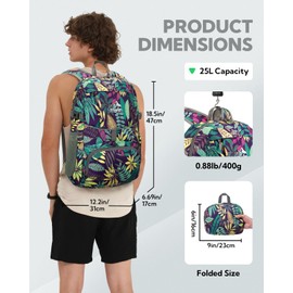 WATERFLY Hiking Foldable Daypack Backpack: 25L Ultra Lightweight Waterproof Day Pack for Woman Man - Small Compact Packable Folding Back Pack for Outdoor Sport Cycling Biking Travel Trip - Printed
