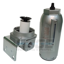 HEAVY DUTY HIGH FLOW COMPRESSED AIR IN-LINE PARTICULATE FILTER WITH 9OZ METAL BOWL, 1" NPT PORTS, AUTO DRAIN, 160 CFM, VISIBLE SIGHT GLASS, 5 MICRON ELEMENT