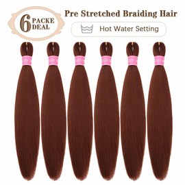 20 Inch 6Pcs/Packs Long Braiding Hair Extensions For Braids Synthetic Yaki Texture Professional Prestretched Braiding Hair For Women (Ginger, 20 inch)