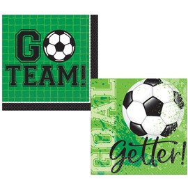 Soccer Themed Beverage Napkins Party Supplies | Bundle Includes 72 Total Paper Cocktail Napkins in 2 Designs