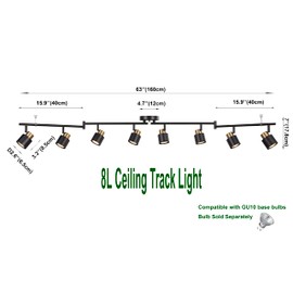 CRAFTRONOS 8 Light Foldable Track Lighting Kit, Matt Black Brass Finish Adjustable with Moden Flush Mount Ceiling Spotlight for Kitchen,Dining,Living Room,Home Improvement