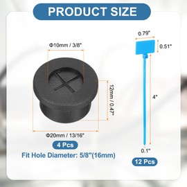 uxcell 4Pcs Cable Cord Grommet, 5/8"(16mm) Rubber Desk Grommets Wire Pass Through Hole Cover with Marked Cable Ties for Home Office Cable Wire Protection, Black