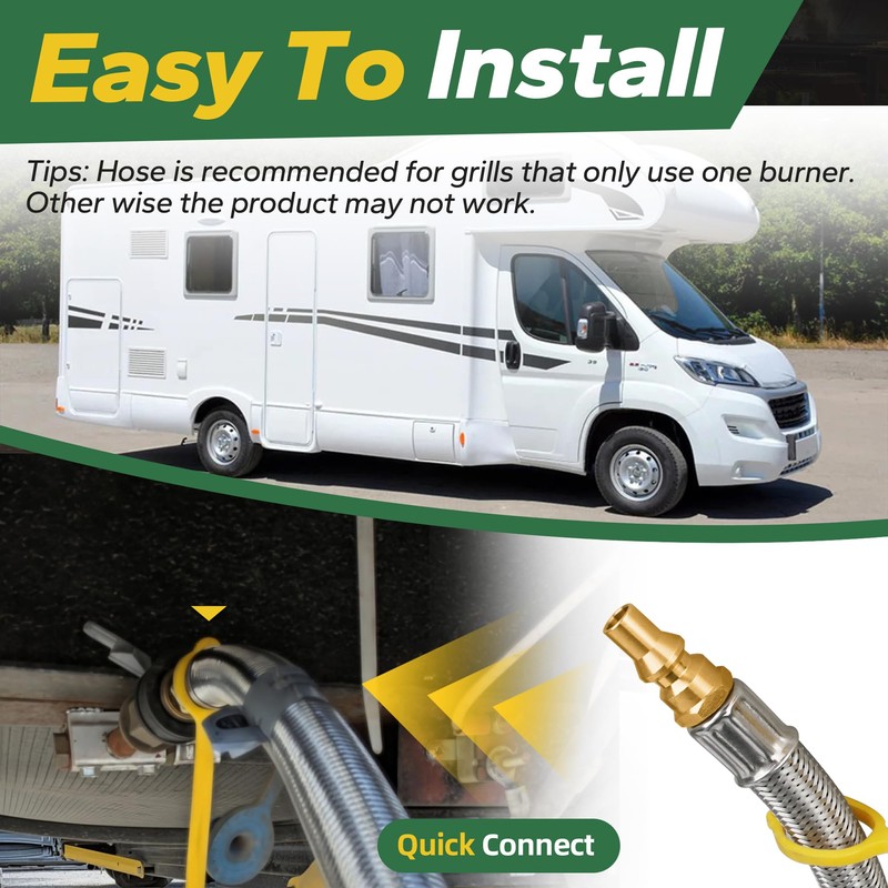 12 FT Propane Quick Connect Hose for RV to Gas