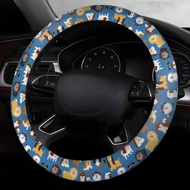 ADQWIOVL Car Steering Wheel Cover, Universal 15 Inch Neoprene Non-Slip Steering Wheel Covers, Funny Car Accessories for Women Men Fit Auto, Suvs, Truck Cute Blue Dogs