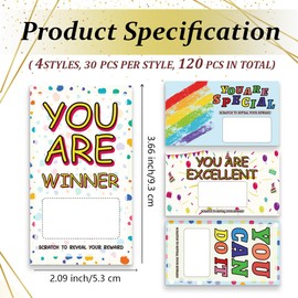 PLIGREAT 120 Pieces Motivational Phrases Scratch Off Cards Rainbow Color Blank Gift Certificates Scratch Cards Reward Tickets for Students Teacher Nursery School Supplies, 4 Styles